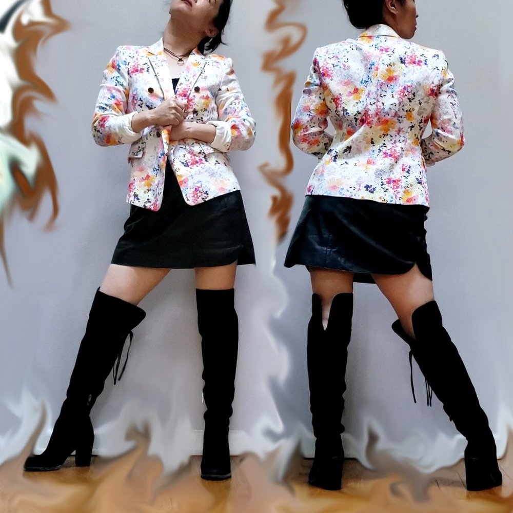 Zara Woman White Floral Print Blazer Jacket Sz S
